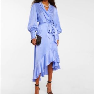 ZIMMERMANN Silk Satin Wrap MIDI Dress in Blue